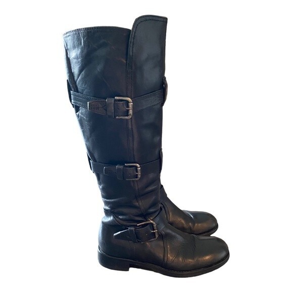 Alberto Fermani Rare Black Leather Buckle Hardware Nero Moto Riding Boot Sz 36.5 - Picture 1 of 15